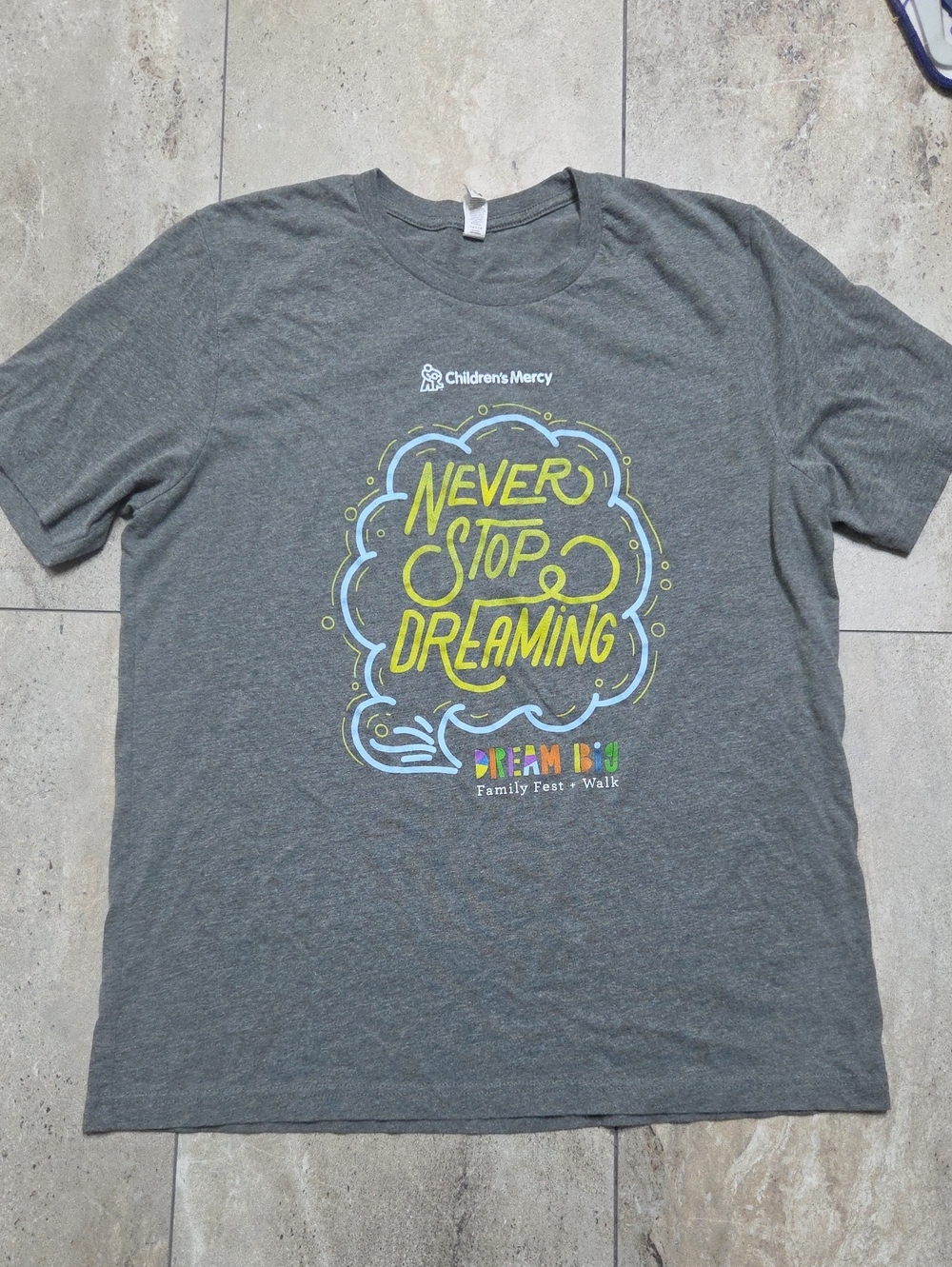 - Bella Canvas Gray Short Sleeve Tee with Yellow & Blue Graphic